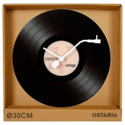 Ostaria Wandklok/muur klok Vinyl - D30 cm - glas - LP - kamer