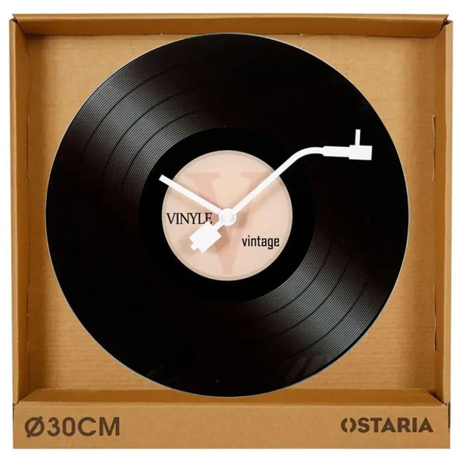 Ostaria Wandklok/muur klok Vinyl - D30 cm - glas - LP - kamer