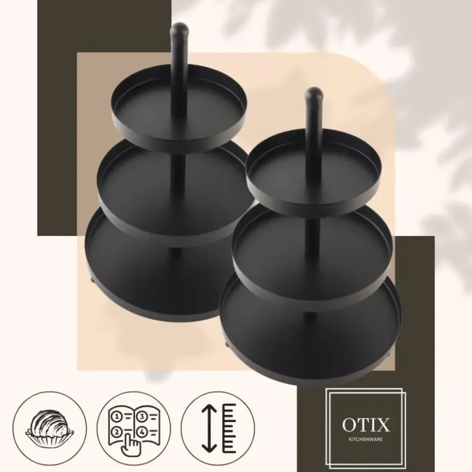OTIX Etagere 3 Laags Set van 2 Serveertoren Serveerschaal Zwart Metaal