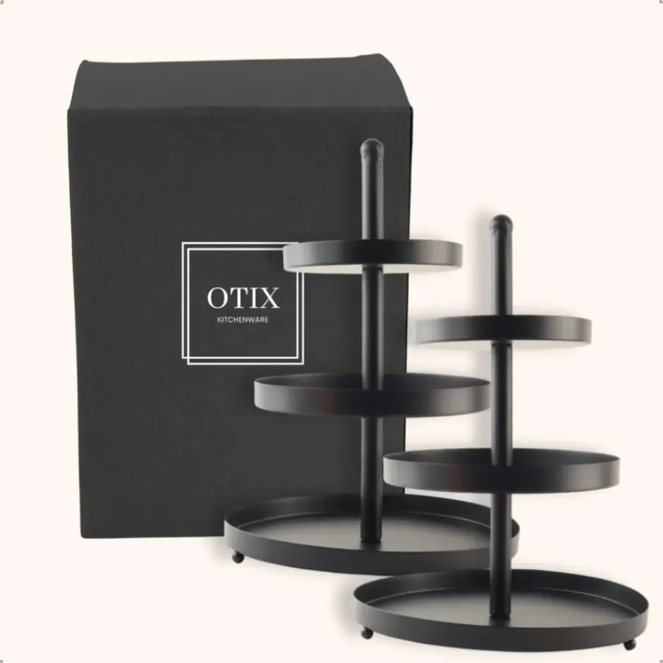OTIX Etagere 3 Laags Set van 2 Serveertoren Serveerschaal Zwart Metaal
