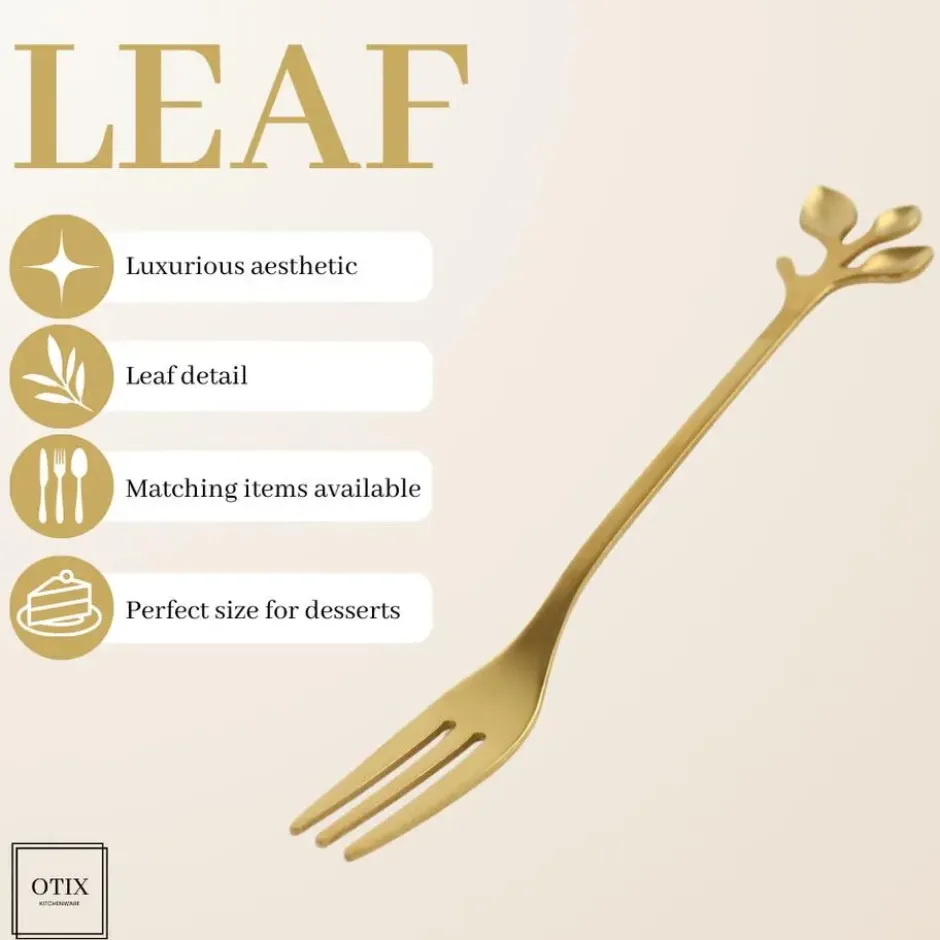 OTIX Gebaksvorkjes 4 stuks Goud met Bladeren Dessertvorkjes Taartvorkjes LEAF
