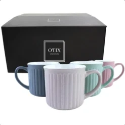 OTIX Koffiekopjes met Oor Koffietassen Set van 4 Aardewerk 250 ml MOSS