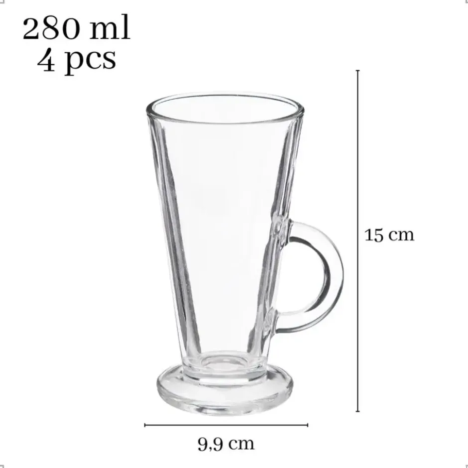 OTIX Latte Macchiato Glazen 280 ml 4 Stuks met Oor Cappuchino Glazen