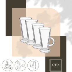 OTIX Latte Macchiato Glazen 280 ml 4 Stuks met Oor Cappuchino Glazen