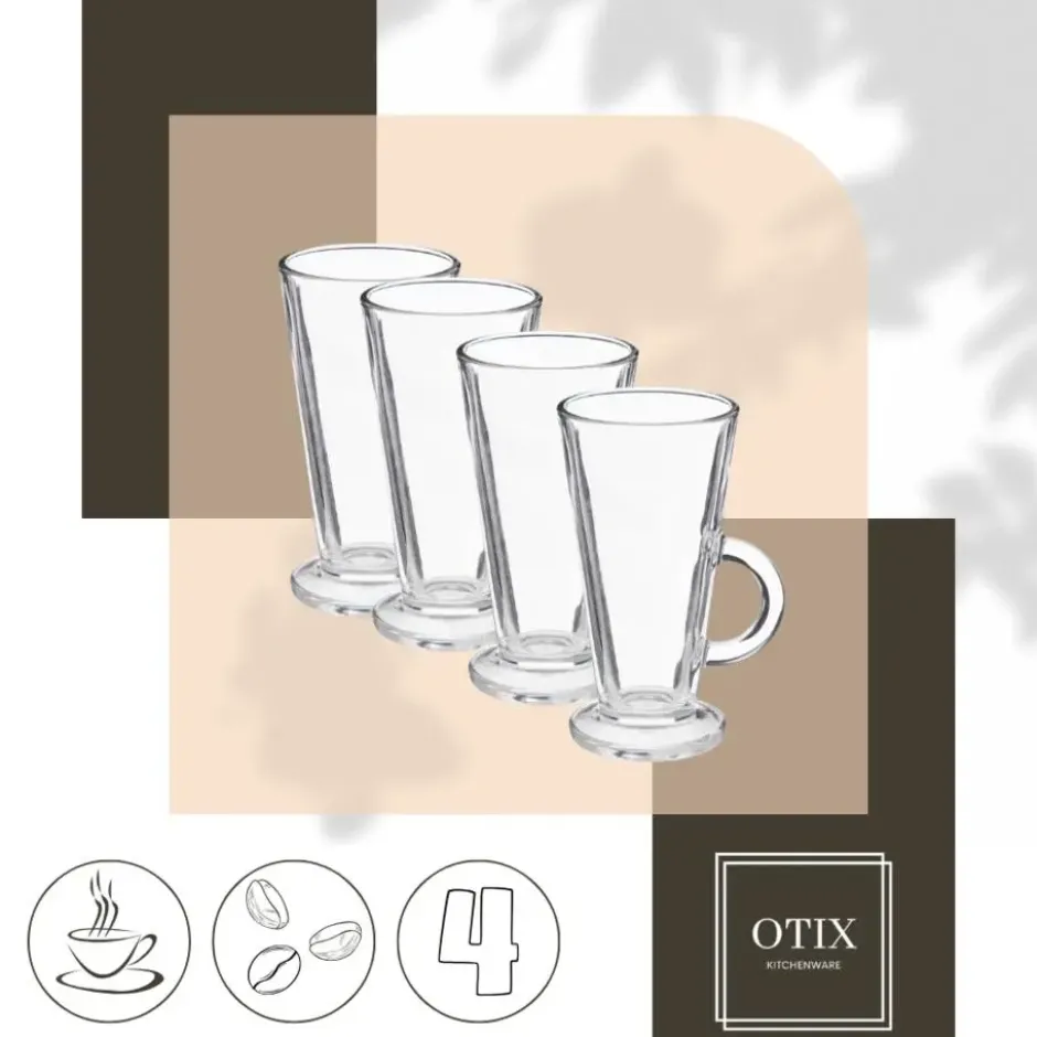 OTIX Latte Macchiato Glazen 280 ml 4 Stuks met Oor Cappuchino Glazen