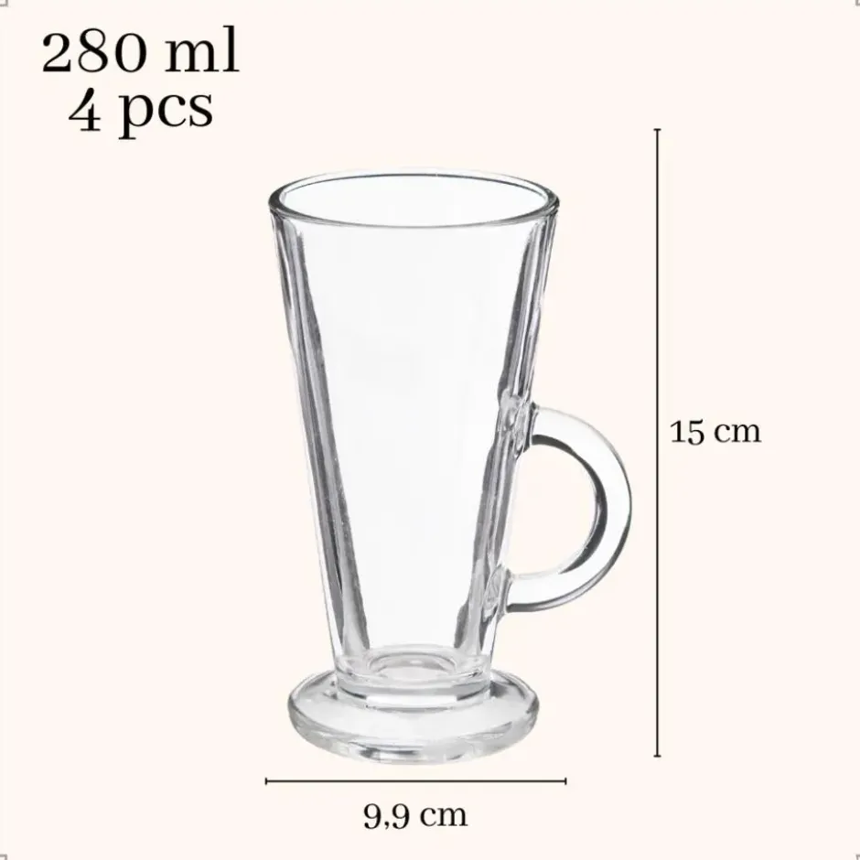 OTIX Latte Macchiato Glazen 280 ml 4 Stuks met Oor Cappuchino Glazen