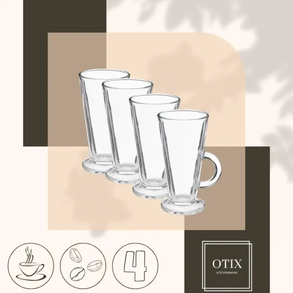 OTIX Latte Macchiato Glazen 280 ml 4 Stuks met Oor Cappuchino Glazen
