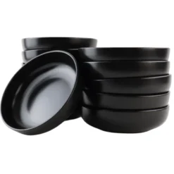 OTIX Pastaborden Bordenset 12 Persoons Diepe Borden Soepborden 19cm Zwart Ker...
