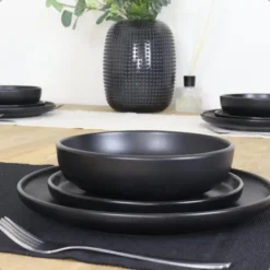OTIX Pastaborden Bordenset 12 Persoons Diepe Borden Soepborden 19cm Zwart Ker...