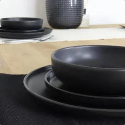 OTIX Pastaborden Bordenset 12 Persoons Diepe Borden Soepborden 19cm Zwart Ker...