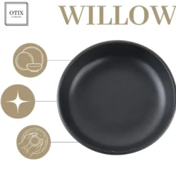 OTIX Pastaborden Bordenset 12 Persoons Diepe Borden Soepborden 19cm Zwart Ker...