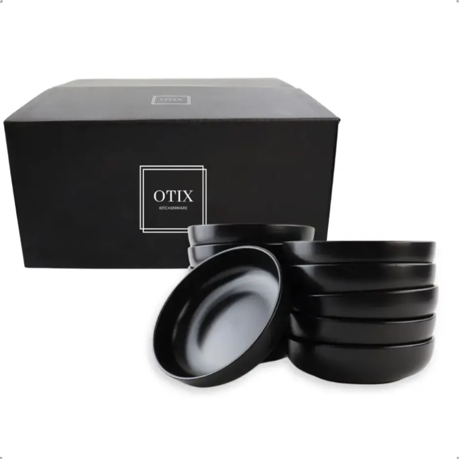 OTIX Pastaborden Bordenset 12 Persoons Diepe Borden Soepborden 19cm Zwart Ker...