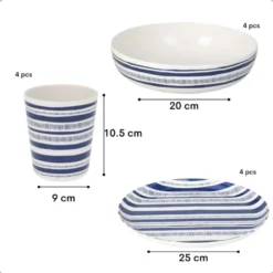 OTIX Serviessets 12 Delig Stripes - Blauw