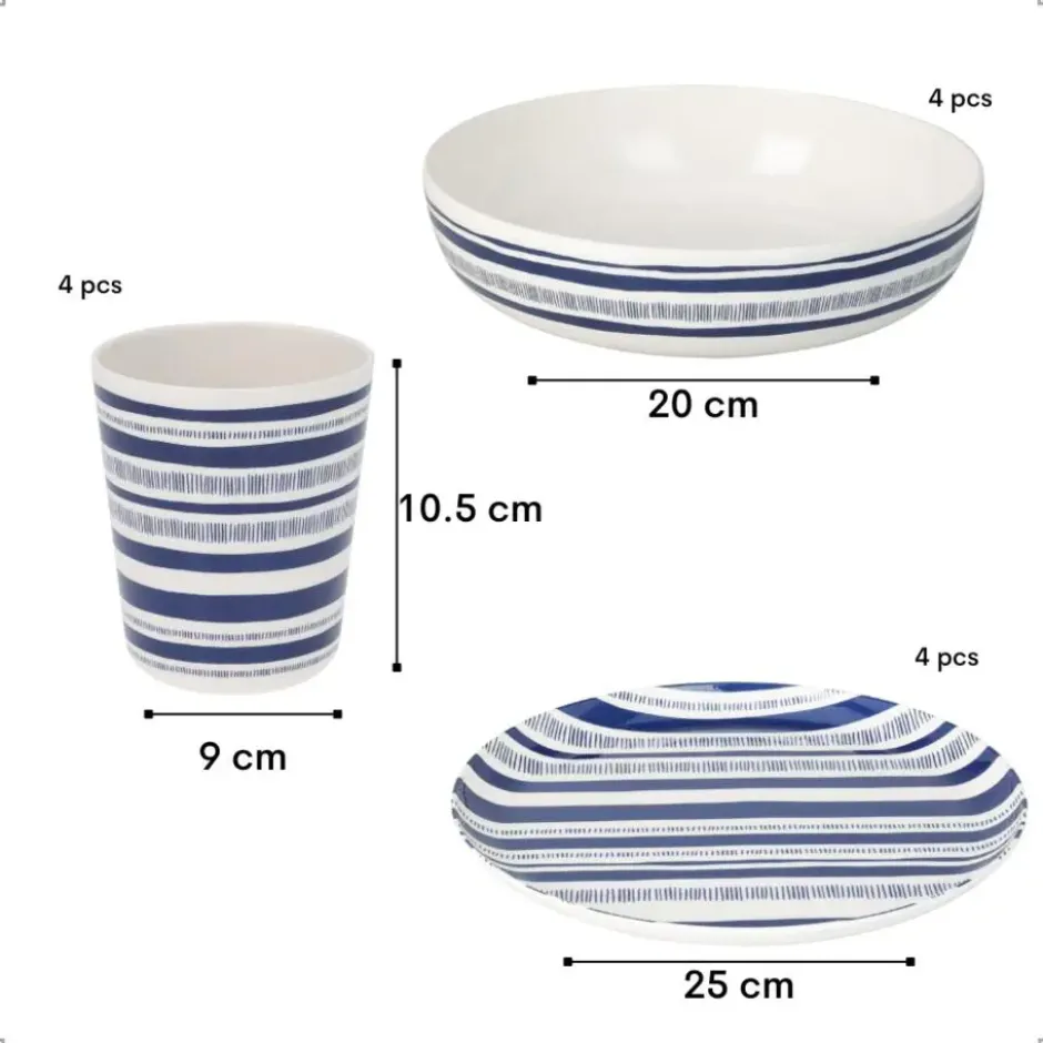 OTIX Serviessets 12 Delig Stripes - Blauw