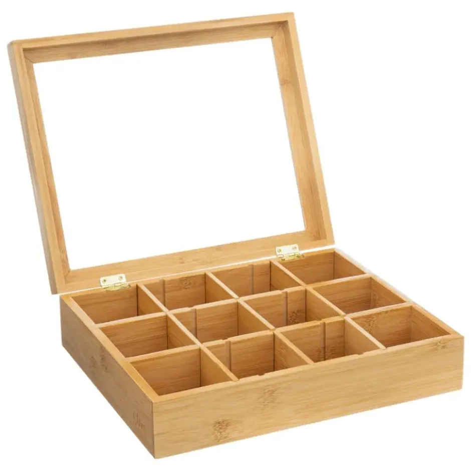 OTIX Theedoos Theekist 12 Vaks Aanpasbaar tot 6 Vaks Hout 23x28x7cm Bamboe