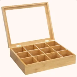 OTIX Theedoos Theekist 12 Vaks Aanpasbaar tot 6 Vaks Hout 23x28x7cm Bamboe