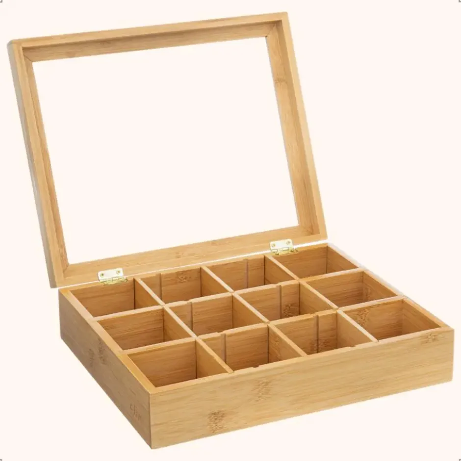 OTIX Theedoos Theekist 12 Vaks Aanpasbaar tot 6 Vaks Hout 23x28x7cm Bamboe