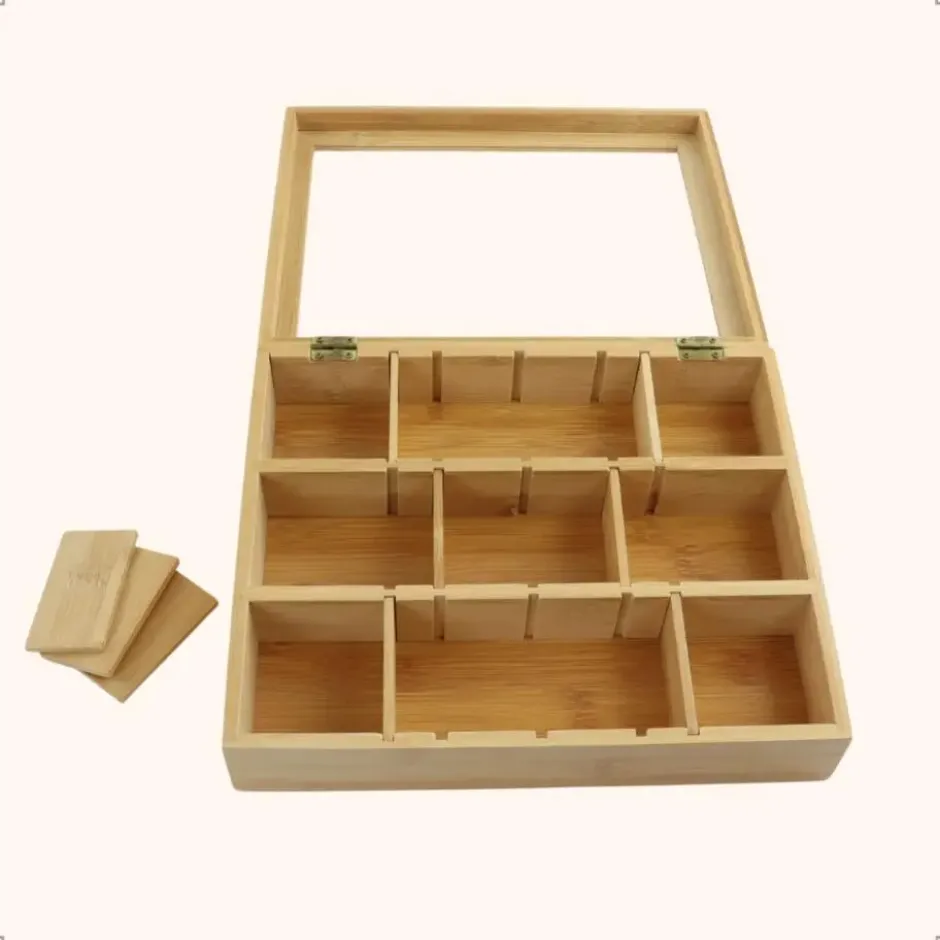 OTIX Theedoos Theekist 12 Vaks Aanpasbaar tot 6 Vaks Hout 23x28x7cm Bamboe