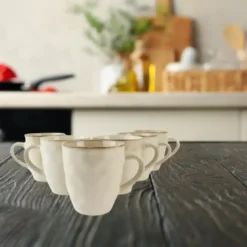 OTIX Theemokken Koffiekopjes met oor set van 12 Beige Keramiek MAPLE