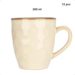 OTIX Theemokken Koffiekopjes met oor set van 12 Beige Keramiek MAPLE