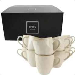 OTIX Theemokken Koffiekopjes met oor set van 12 Beige Keramiek MAPLE