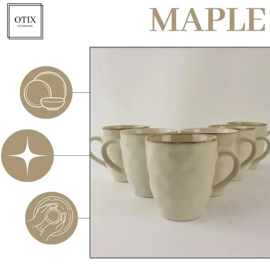OTIX Theemokken Koffiekopjes met oor set van 6 Beige Keramiek MAPLE