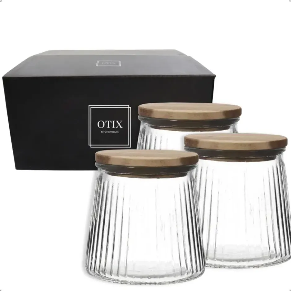 OTIX Voorraadpotten Glas Deksel Snoeppotten Set van 3 Acacia 650ml