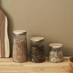 OTIX Voorraadpotten Glas Deksel Snoeppotten Set van 2 Acacia 950ml