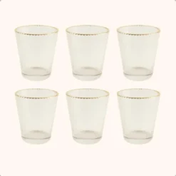 OTIX Waterglazen Set van 6 Stapelbaar 350 ml Met gouden rand Reliëf Ribbel