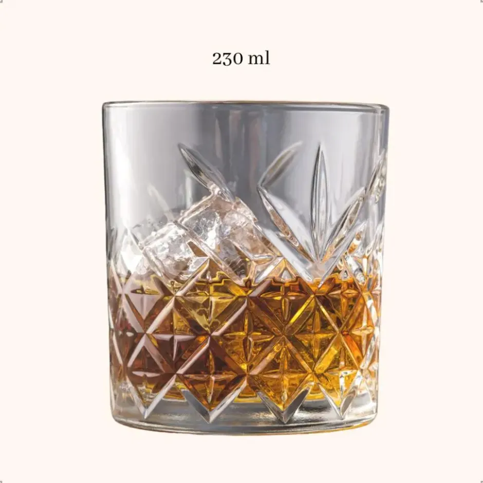 OTIX Whiskey Glazen Set van 4 Kristal Stijlvol 230 ml Dik glas Stevig Sierlijk