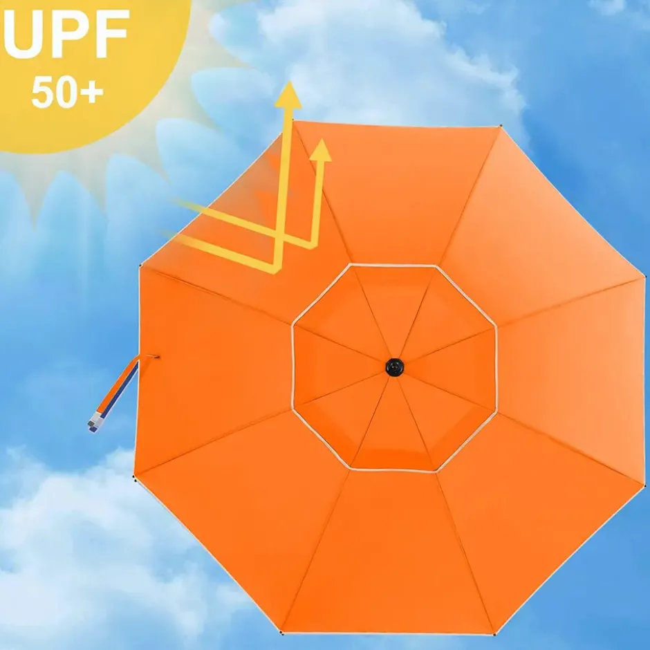 Parasol 180 cm diameter, rond / achthoekige strandparasol kantelbaar- oranje