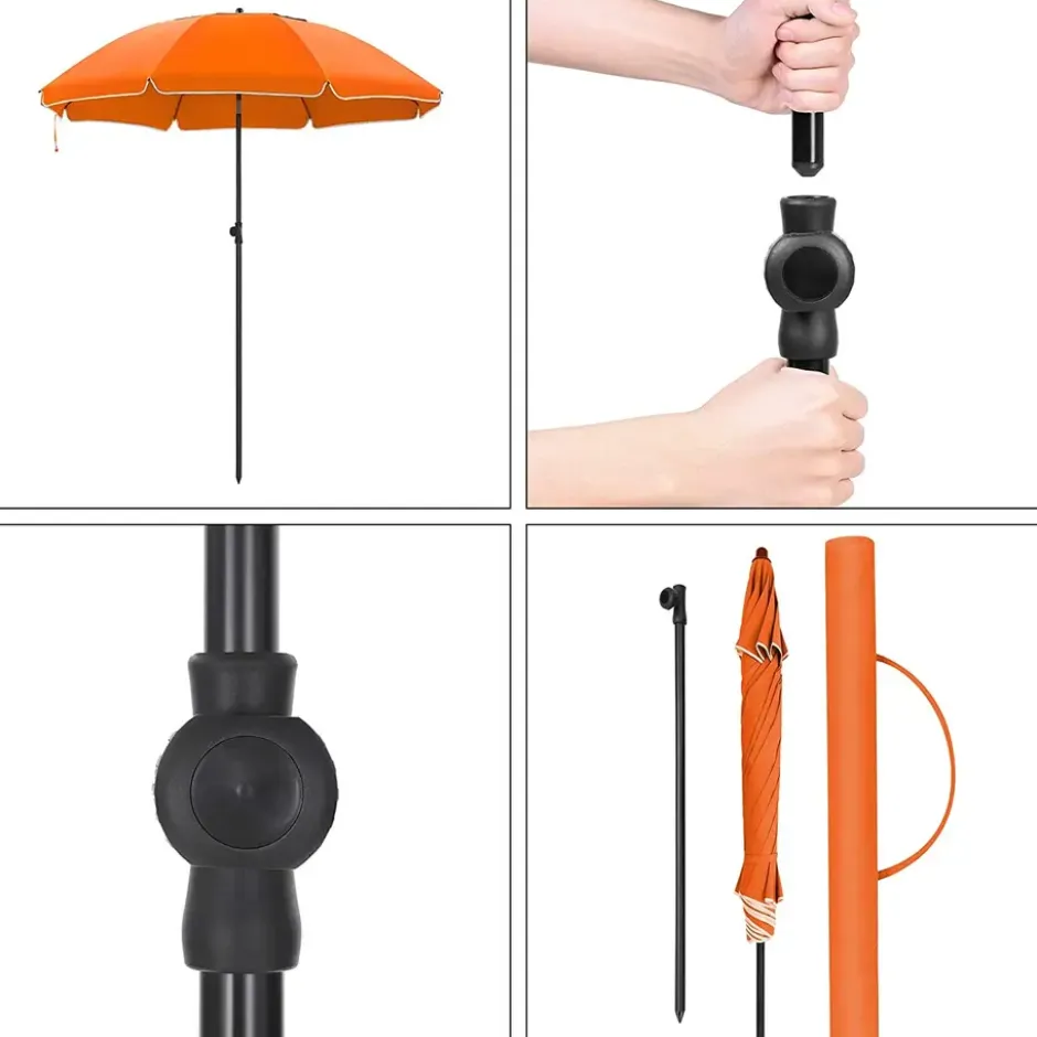 Parasol 180 cm diameter, rond / achthoekige strandparasol kantelbaar- oranje