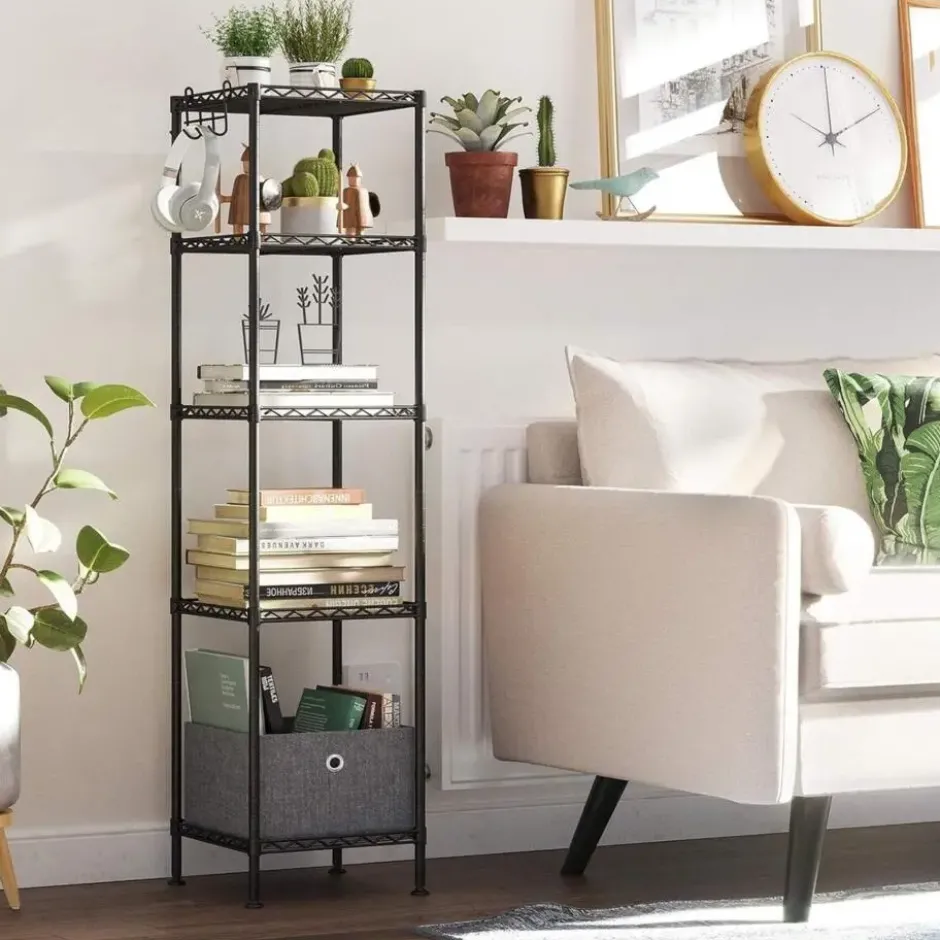 Parya Home - Badkamerrek 5 platen en haken zwart