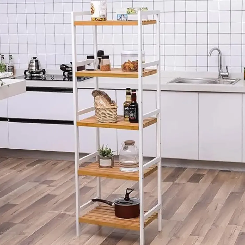 Parya Home - Bamboe Badkamerrek - Rek 5-etage's - Naturel - Wit