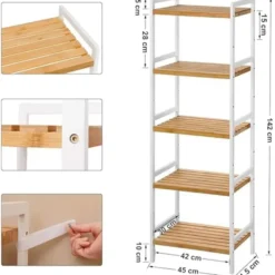 Parya Home - Bamboe Badkamerrek - Rek 5-etage's - Naturel - Wit