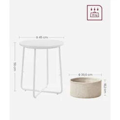 Parya Home Bijzettafel, ronde bijzettafel met stoffen mand