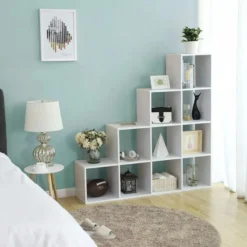 Parya Home Boekenkast, trappen, 10 kubusvakken, wit