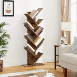 Parya Home - Houten Boekenkast - 8 niveaus - Vintage - Staande Plank - Bruin