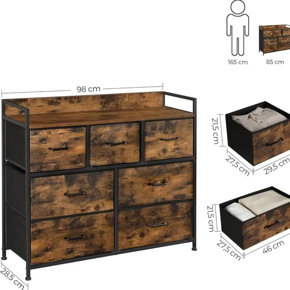 Parya Home Industriėle Commode – Opbergkast met 7 mdf laden en metalen frame
