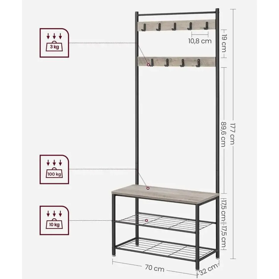 Parya Home 3-in-1 Kapstok met Schoenenrek – Entreekast met bankje