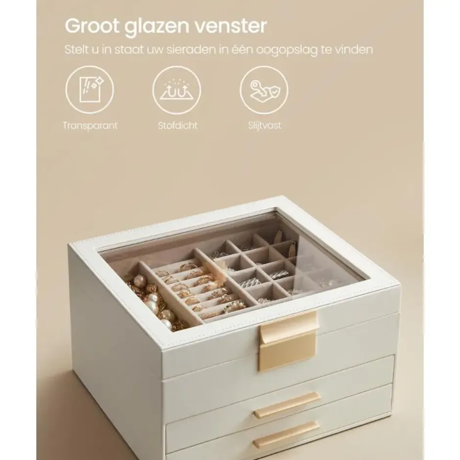 Parya Home juwelendoos met glazen deksel wit