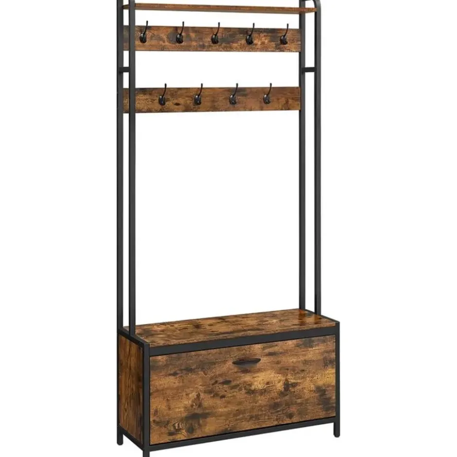 Parya home Kapstok met schoenenkast en bank - vintage bruin zwart