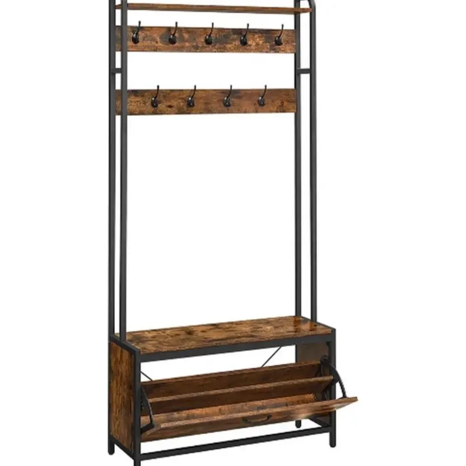 Parya home Kapstok met schoenenkast en bank - vintage bruin zwart