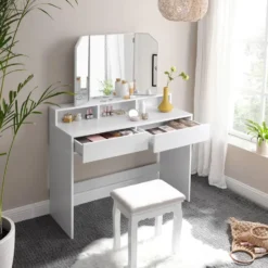 Parya Home Kaptafel, kaptafel met opklapbare spiegel en 2 laden