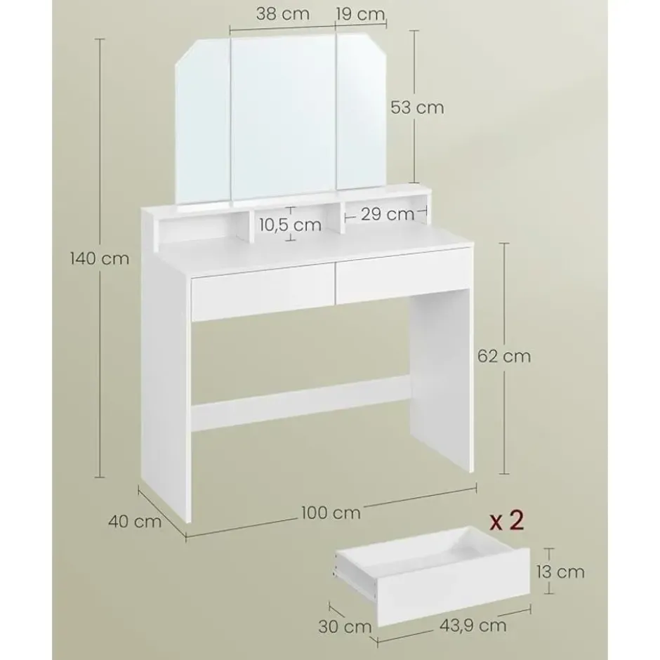Parya Home Kaptafel, kaptafel met opklapbare spiegel en 2 laden