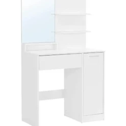 Parya Home kaptafel met spiegel - 1 lade - 2 legplanken - wit