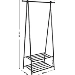 Parya Home - Kledingrek met Schoenenrek in Metaal - 155x87.5cm - Zwart