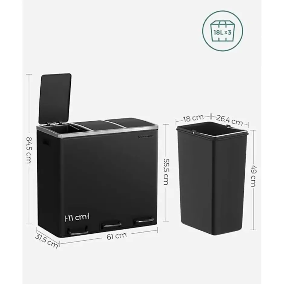 Parya Home 54L Prullenbak zwart