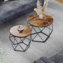 Parya home Salontafel 2-set bijzettafel industrieel bruin zwart
