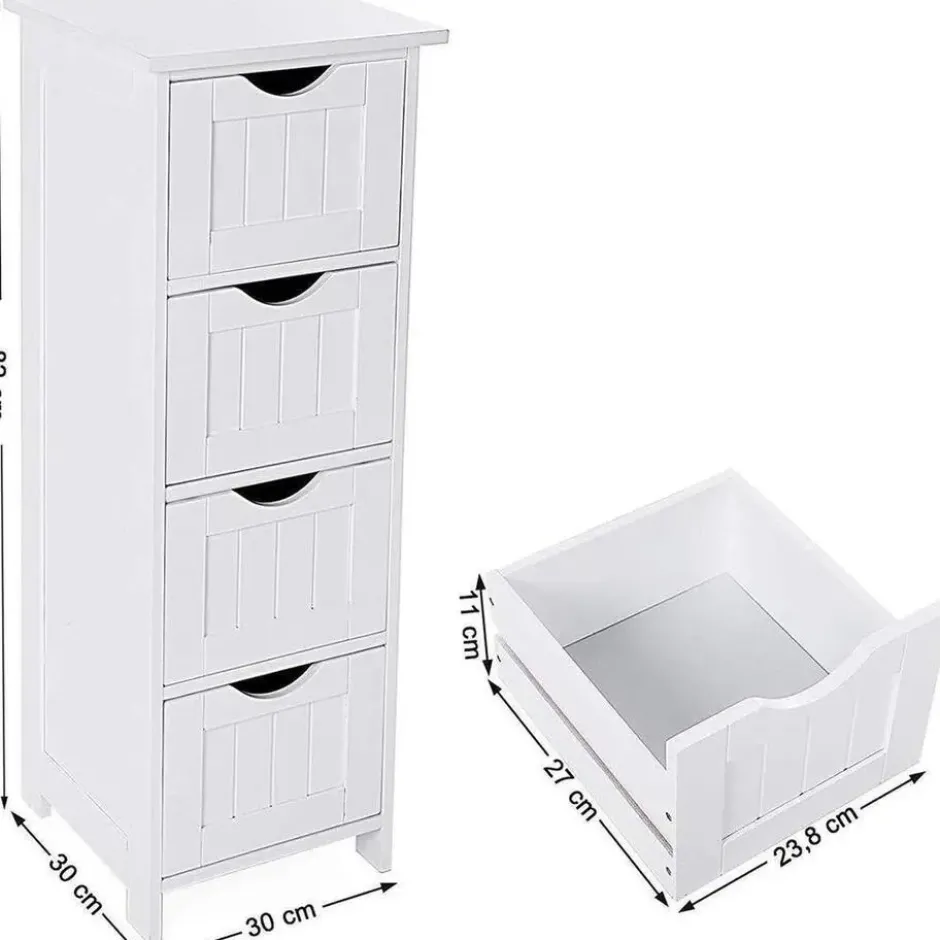 Parya Home - Smalle Ladekast met 4 Lades - Hout - Wit